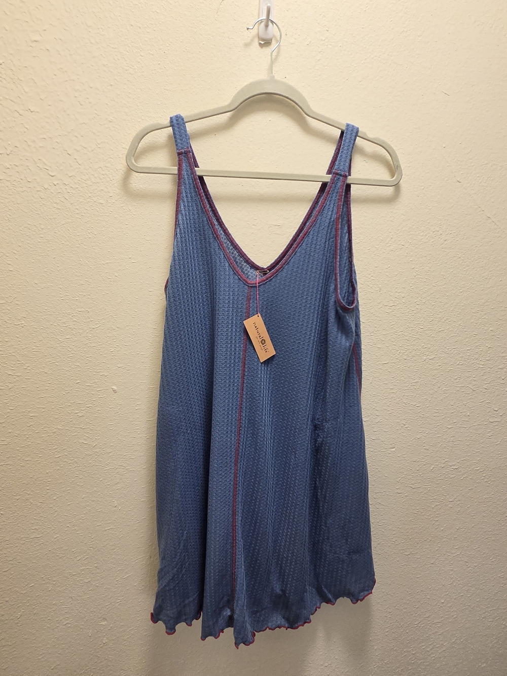 NATURAL LIFE Blue Swing Tank Dress with Pink Trim